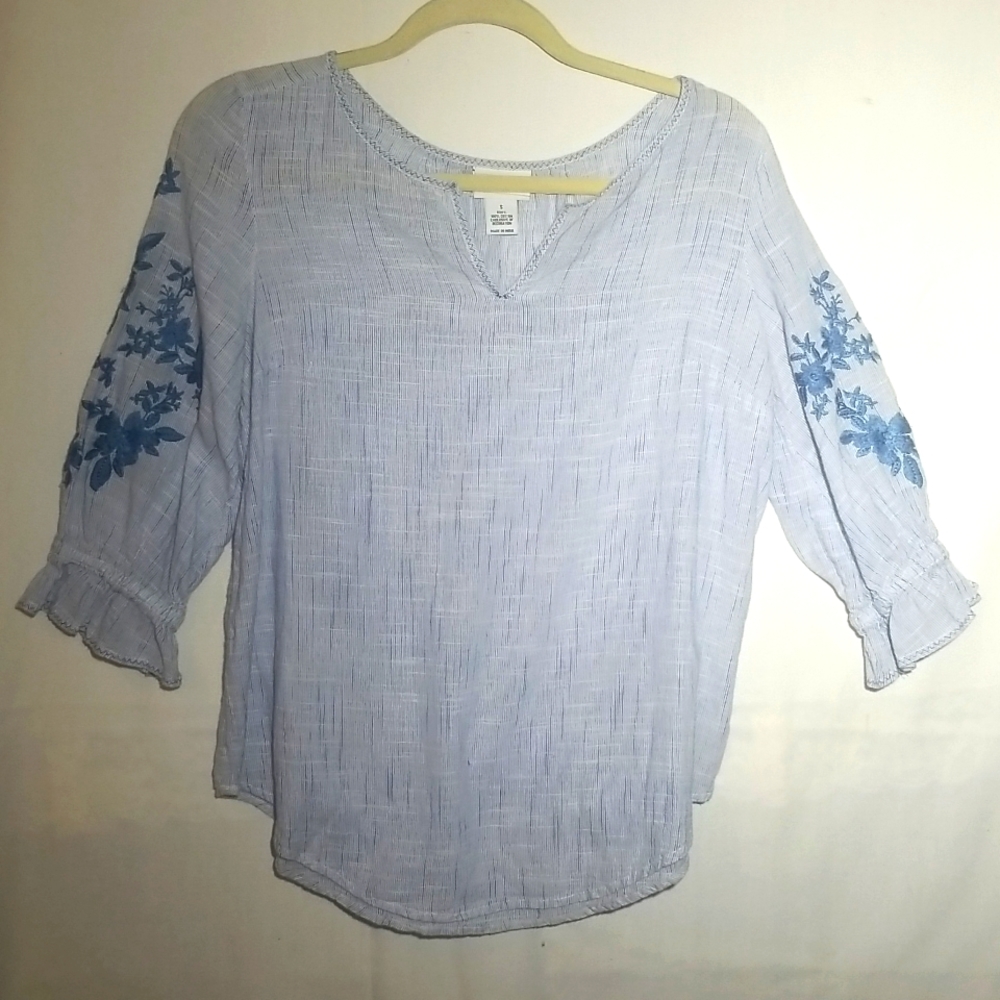 Brilliant Blue Embroidered Women's Pheasant Blouse.
